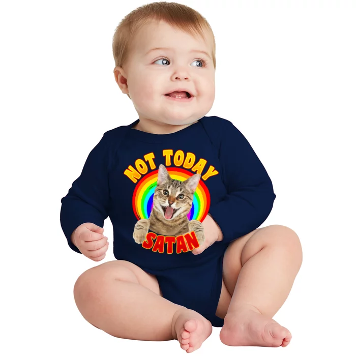 Not Today Satan Funny Cat Rainbow Baby Long Sleeve Bodysuit