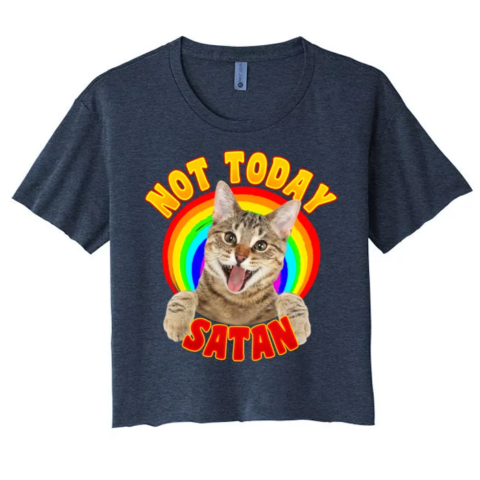 Not Today Satan Funny Cat Rainbow Women's Crop Top Tee