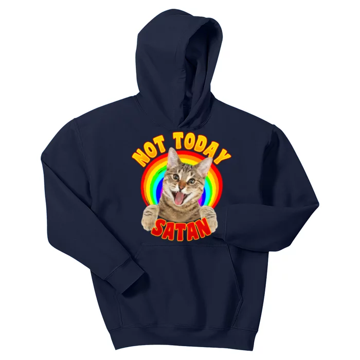 Not Today Satan Funny Cat Rainbow Kids Hoodie