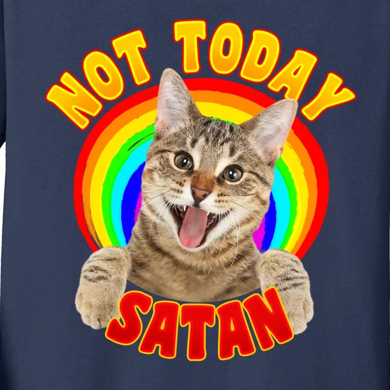 Not Today Satan Funny Cat Rainbow Kids Long Sleeve Shirt