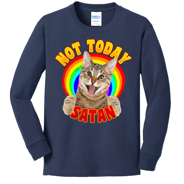 Not Today Satan Funny Cat Rainbow Kids Long Sleeve Shirt