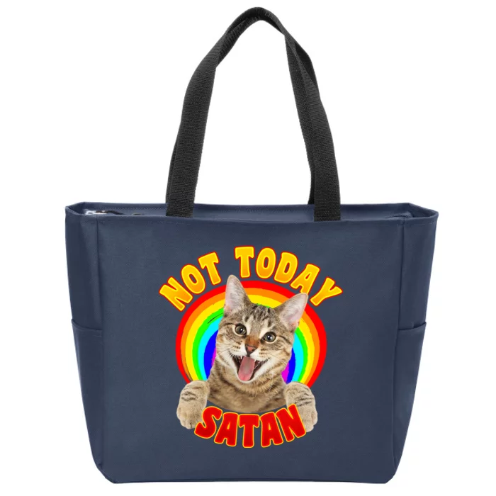 Not Today Satan Funny Cat Rainbow Zip Tote Bag