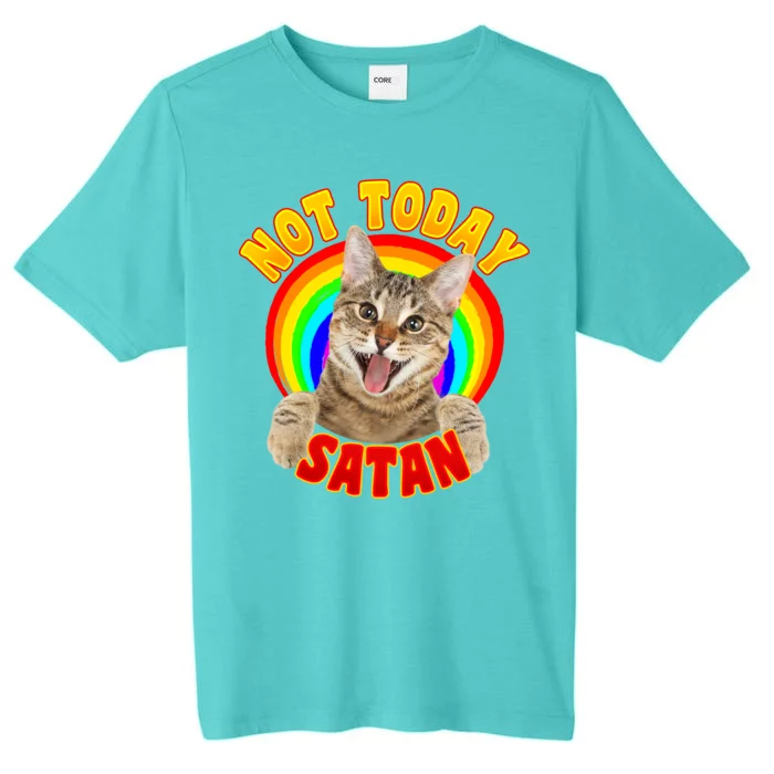 Not Today Satan Funny Cat Rainbow ChromaSoft Performance T-Shirt