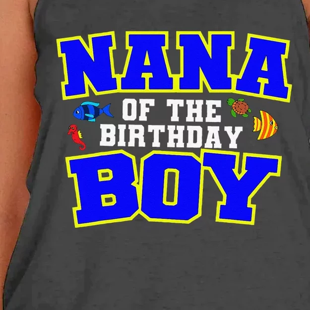 Nana Of The Birthday Fishing Theme Bday Celebration Women's Knotted Racerback Tank