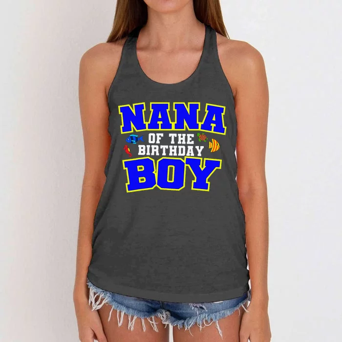 Nana Of The Birthday Fishing Theme Bday Celebration Women's Knotted Racerback Tank