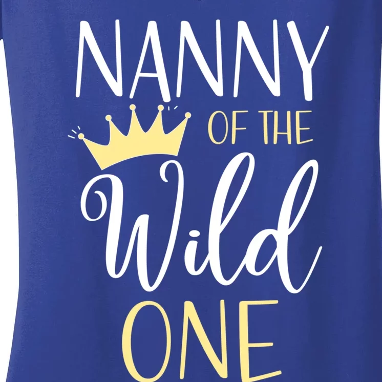 Nanny Of The Wild One First Birthday Matching Family Cool Gift Women's V-Neck T-Shirt