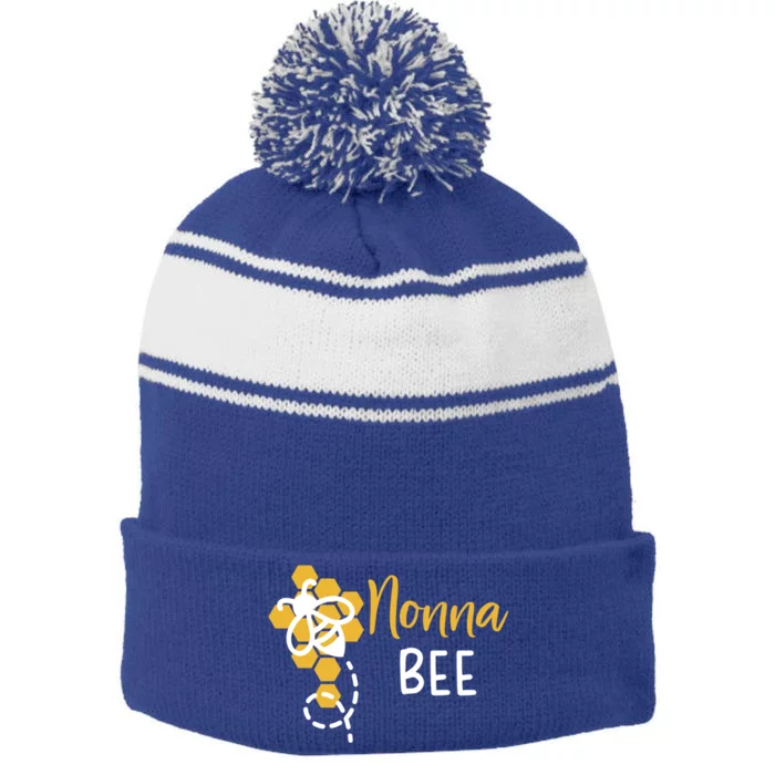 Nonna Of The Bee 1st Birthday Outfit First Bee Day Family Great Gift Stripe Pom Pom Beanie