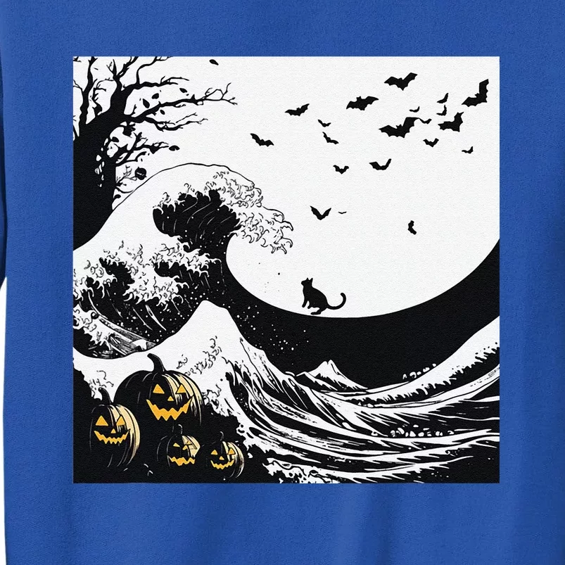 Night Of Terror Bats Fly Over Pumpkin Wave Sweatshirt