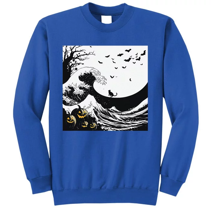 Night Of Terror Bats Fly Over Pumpkin Wave Sweatshirt