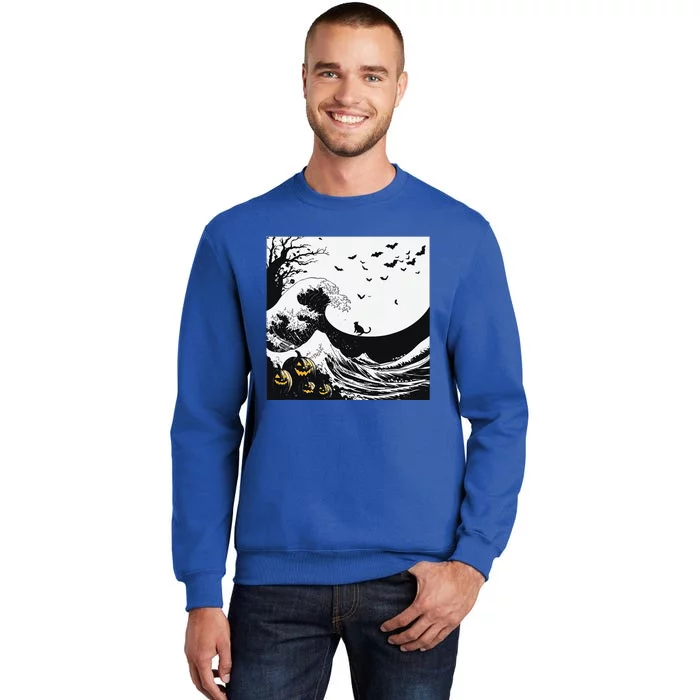 Night Of Terror Bats Fly Over Pumpkin Wave Tall Sweatshirt