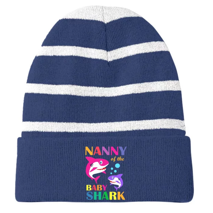 Nanny Of The Baby Birthday Shark Nanny Shark Mother's Day Striped Beanie with Solid Band