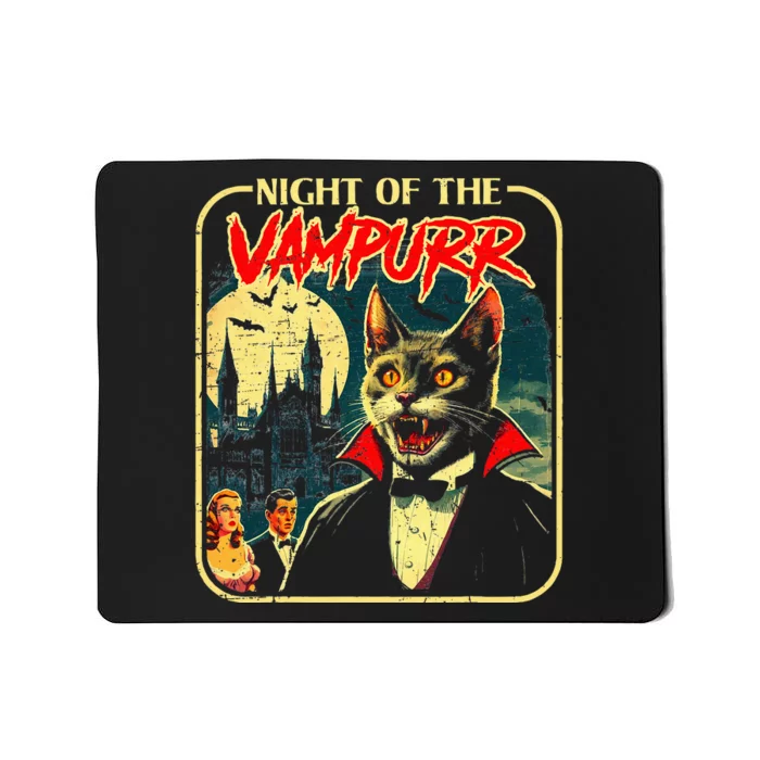 Night Of The Vampurr Funny Cat Halloween Mousepad