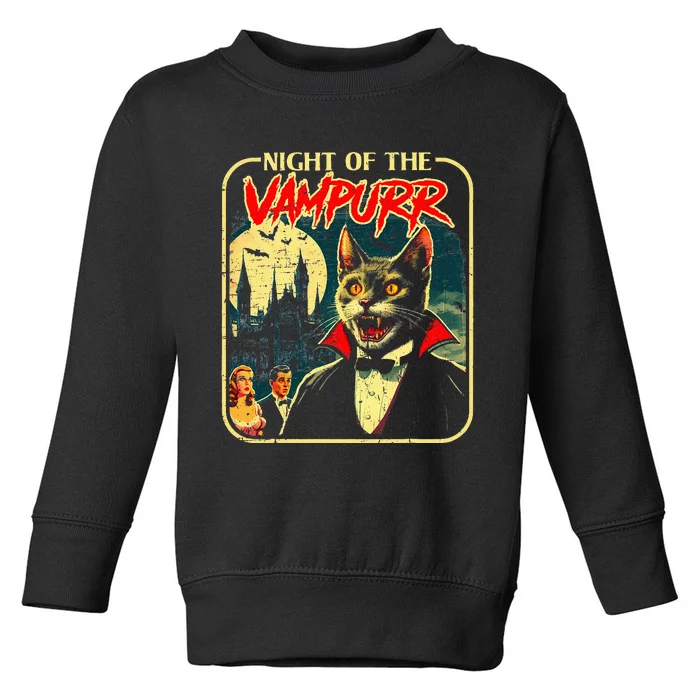 Night Of The Vampurr Funny Cat Halloween Toddler Sweatshirt