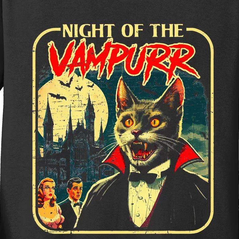 Night Of The Vampurr Funny Cat Halloween Kids Long Sleeve Shirt