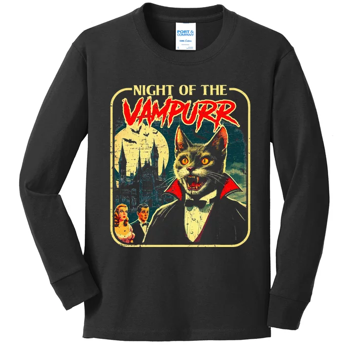 Night Of The Vampurr Funny Cat Halloween Kids Long Sleeve Shirt