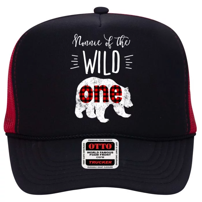 Nonnie Of The Wild One Vintage Bear Lumberjack 1st Birthday Gift High Crown Mesh Trucker Hat