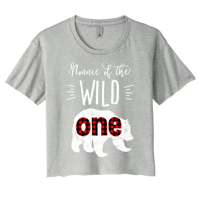 Nonnie Of The Wild One Vintage Bear Lumberjack 1st Birthday Gift Women's Crop Top Tee