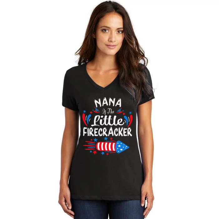 Nana Of The Little Firecracker 4th of July Birthday Party Women's V-Neck T-Shirt