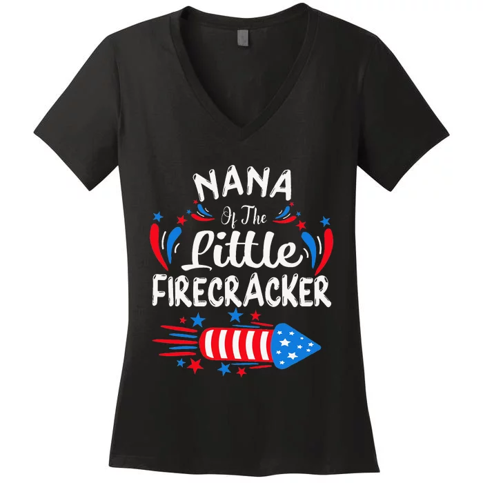 Nana Of The Little Firecracker 4th of July Birthday Party Women's V-Neck T-Shirt