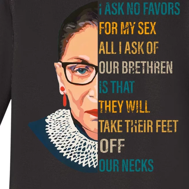 Notorious RBG Ask No Favors Quote Baby Long Sleeve Bodysuit