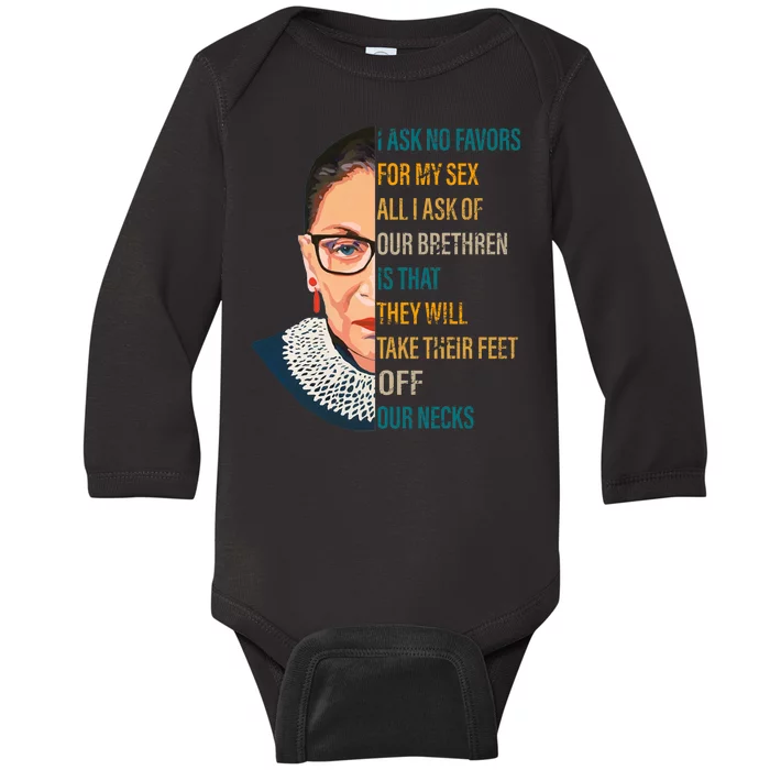 Notorious RBG Ask No Favors Quote Baby Long Sleeve Bodysuit