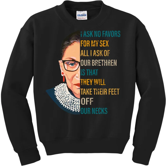 Notorious RBG Ask No Favors Quote Kids Sweatshirt