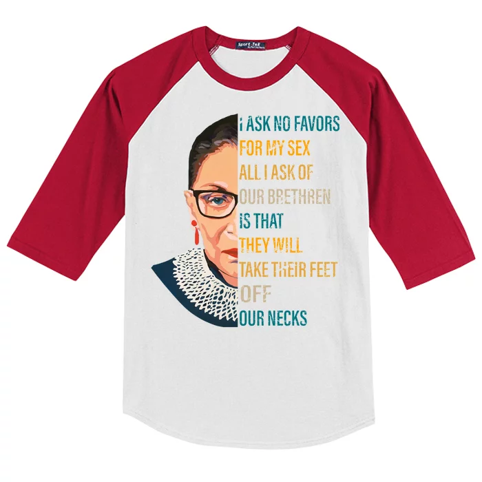 Notorious RBG Ask No Favors Quote Kids Colorblock Raglan Jersey