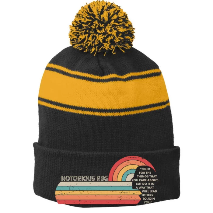 Notorious RBG Fight Quote Ruth Bader Ginsburg Tribute Stripe Pom Pom Beanie