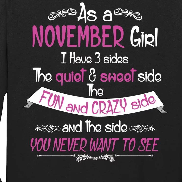 November Girl Sweet But Crazy Funny Birthday Long Sleeve Shirt