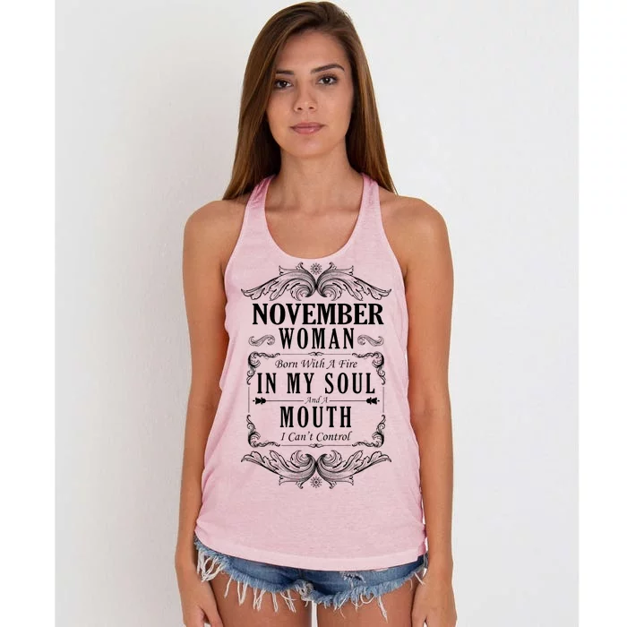 November Woman Funny Birthday Women's Knotted Racerback Tank