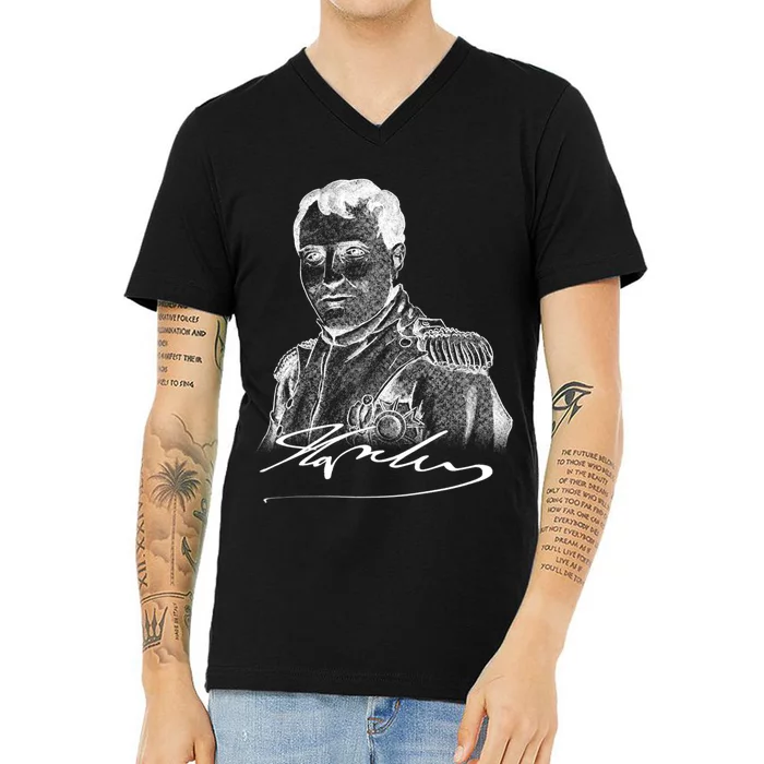 Napoleon Portrait And Signature V-Neck T-Shirt