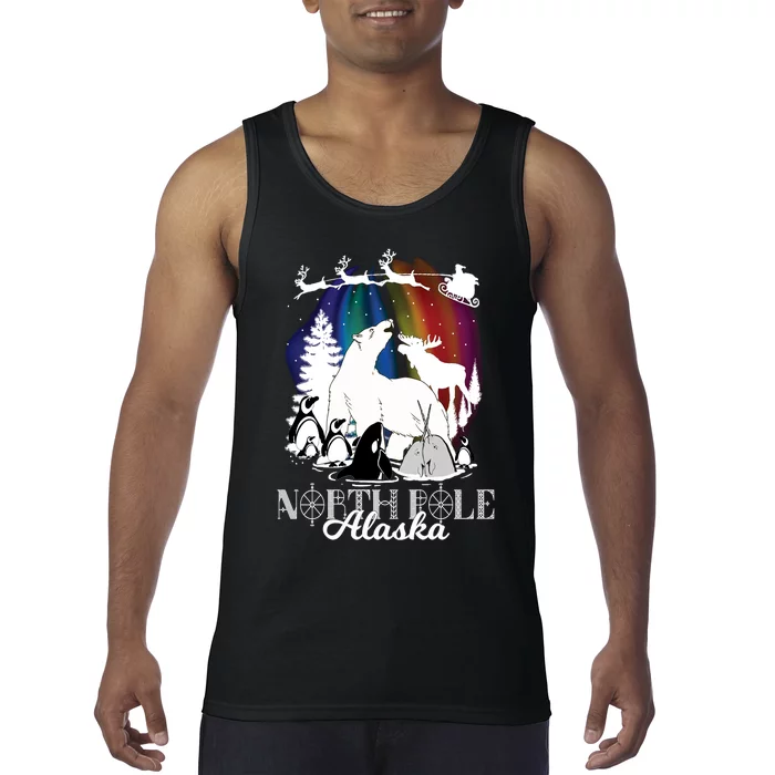 North Pole Alaska Aurora Borealis Christmas Xmas Tank Top