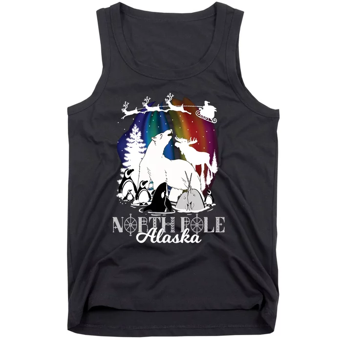 North Pole Alaska Aurora Borealis Christmas Xmas Tank Top