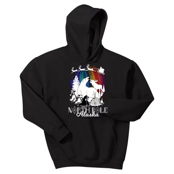 North Pole Alaska Aurora Borealis Christmas Xmas Kids Hoodie