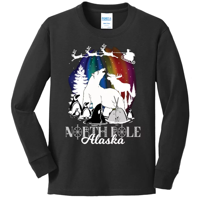 North Pole Alaska Aurora Borealis Christmas Xmas Kids Long Sleeve Shirt