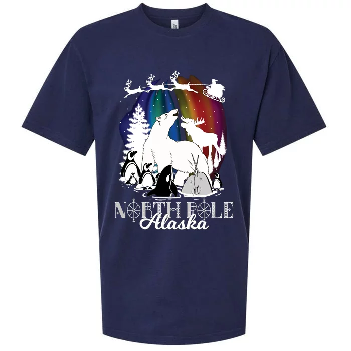 North Pole Alaska Aurora Borealis Christmas Xmas Sueded Cloud Jersey T-Shirt