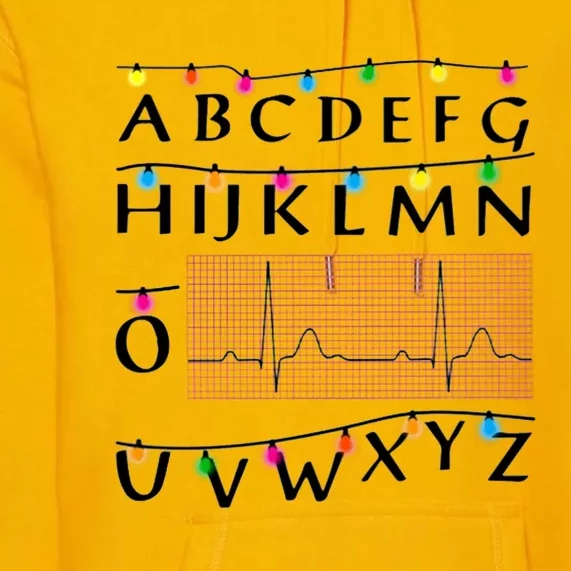 Nurse Pqrst Alphabet Christmas Lights Tree Heartbeat Xmas Cool Gift Premium Hoodie