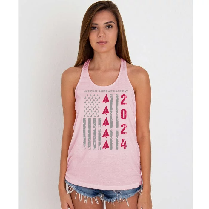 National Paper Airplane Day And 4th Of July Pilot Gift Women's Knotted Racerback Tank