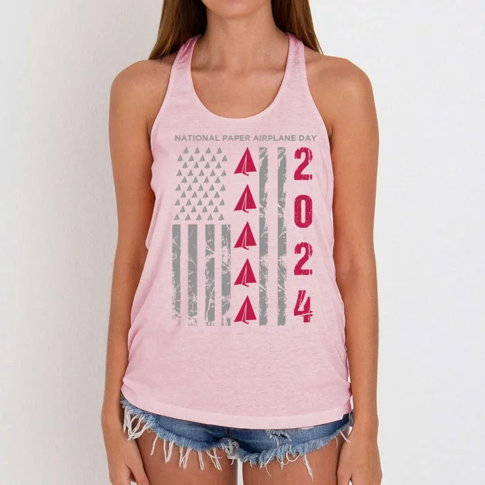 National Paper Airplane Day And 4th Of July Pilot Gift Women's Knotted Racerback Tank