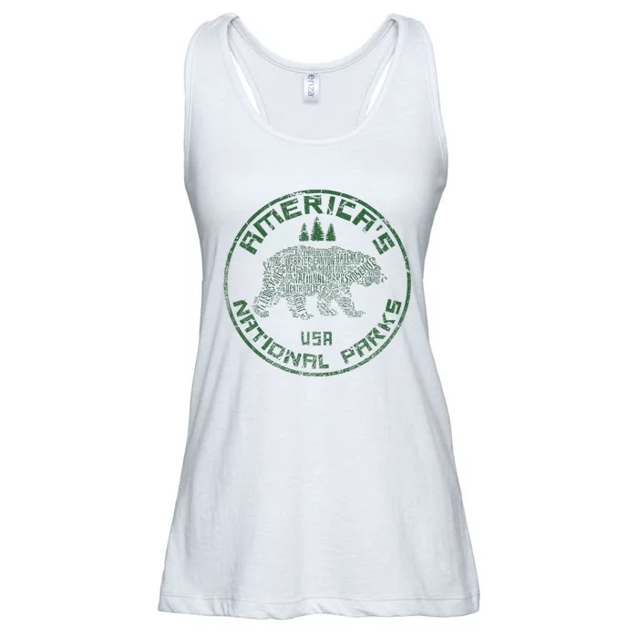 National Parks Bear Hiking Travel Camping Outdoors Retro Usa Ladies Essential Flowy Tank