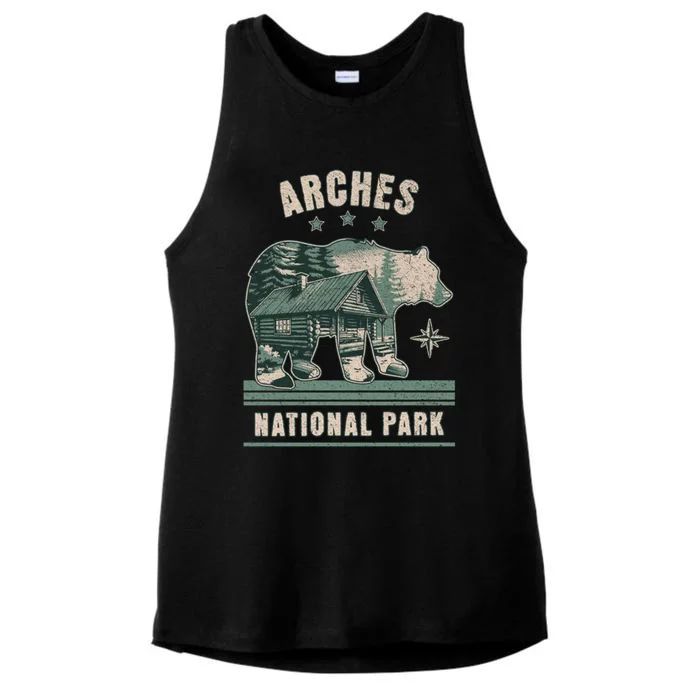 National Park Bear Cabin Vacation Souvenir Ladies Tri-Blend Wicking Tank