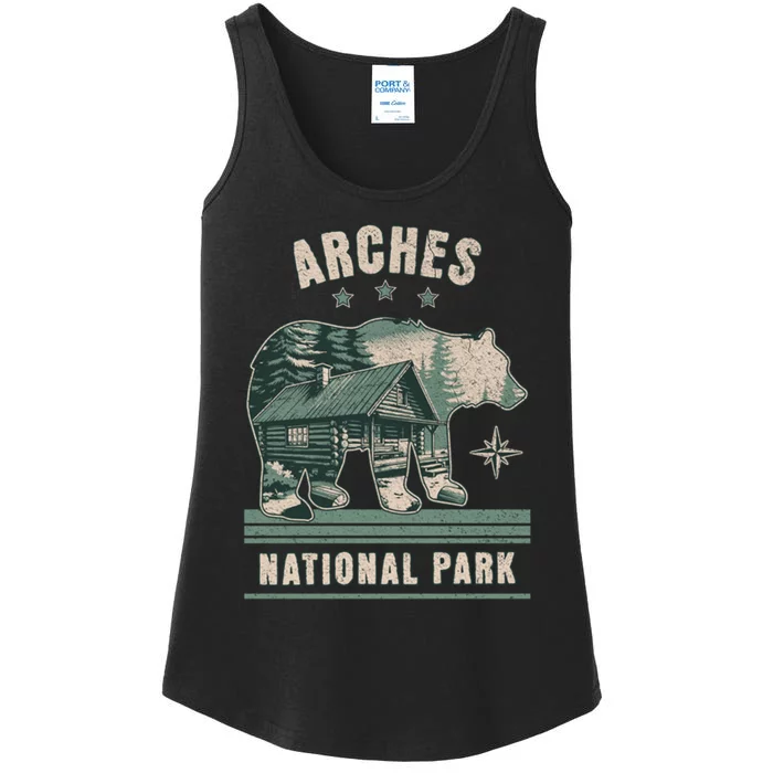 National Park Bear Cabin Vacation Souvenir Ladies Essential Tank