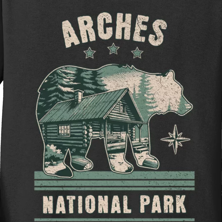 National Park Bear Cabin Vacation Souvenir Kids Long Sleeve Shirt