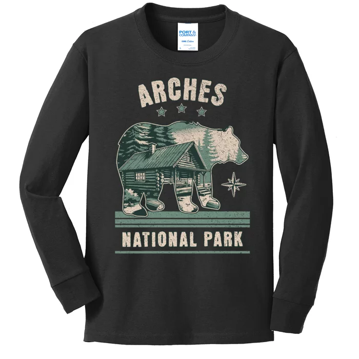 National Park Bear Cabin Vacation Souvenir Kids Long Sleeve Shirt