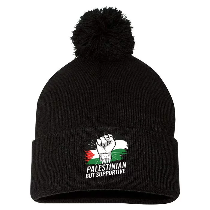 Not Palestinian But Supportive Palestine Flag Country Pom Pom 12in Knit Beanie