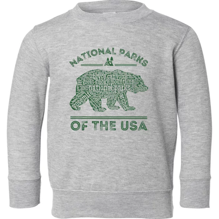 National Parks Bear Hiking Travel Camping Outdoors Retro Usa Toddler Sweatshirt