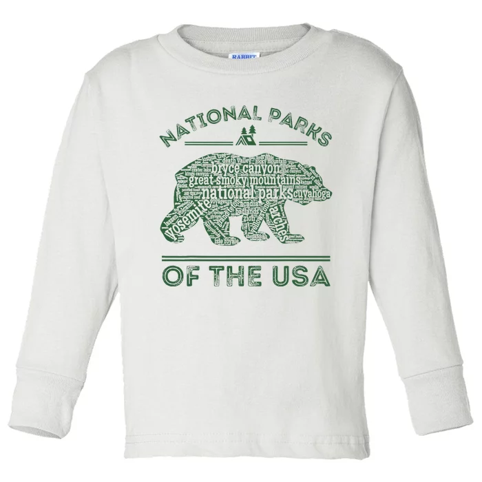 National Parks Bear Hiking Travel Camping Outdoors Retro Usa Toddler Long Sleeve Shirt