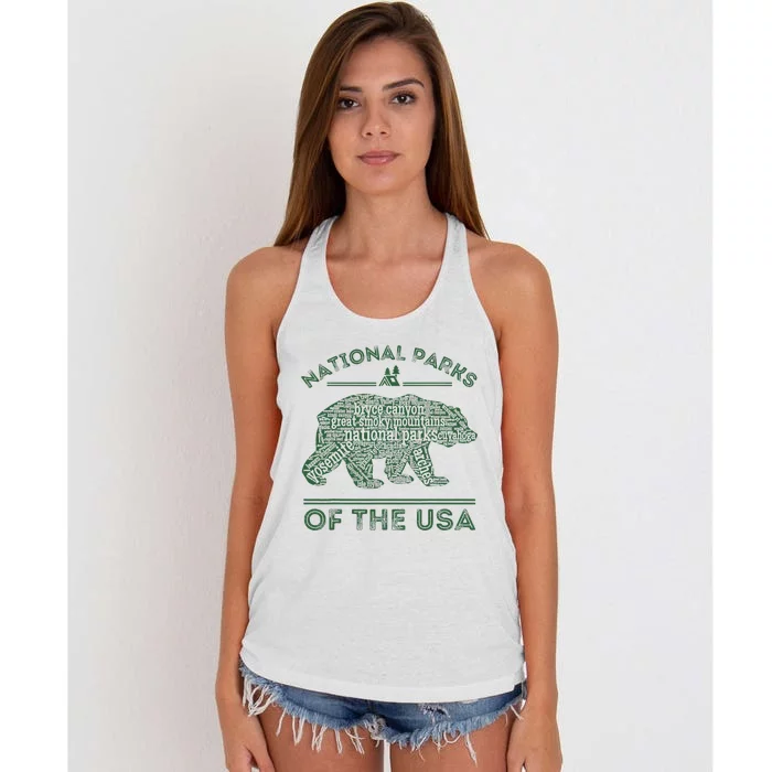 National Parks Bear Hiking Travel Camping Outdoors Retro Usa Women's Knotted Racerback Tank