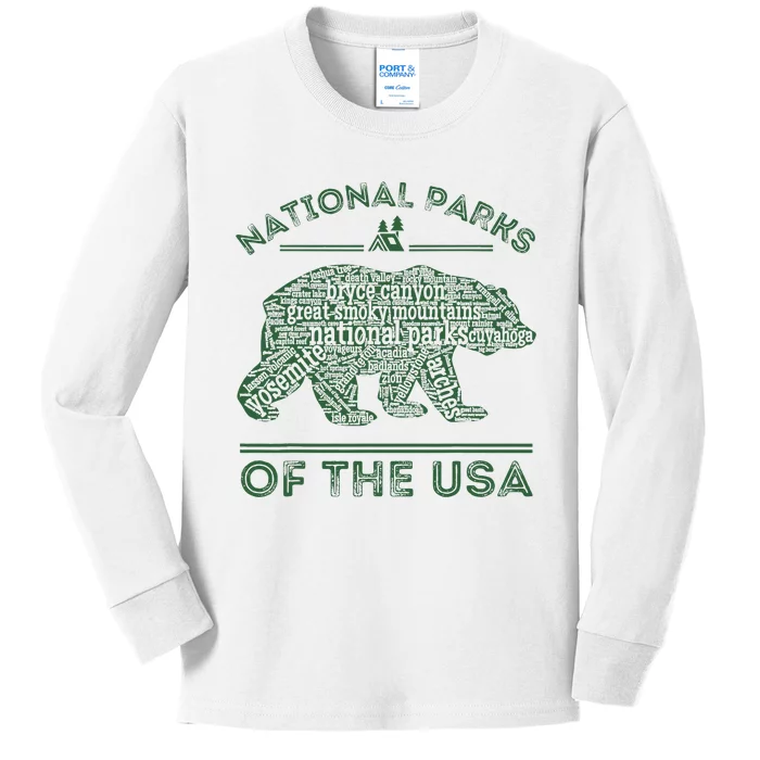 National Parks Bear Hiking Travel Camping Outdoors Retro Usa Kids Long Sleeve Shirt