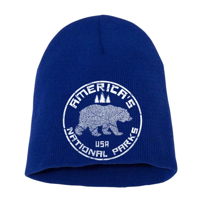 National Parks Bear Hiking Travel Camping Outdoors Retro Usa Gift Short Acrylic Beanie